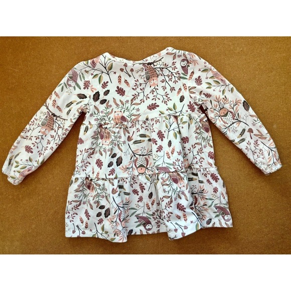 Maggie Zoe Girls Long Sleeve Owl Leaf Print Tiered Dress 12 Months - Picture 4 of 4